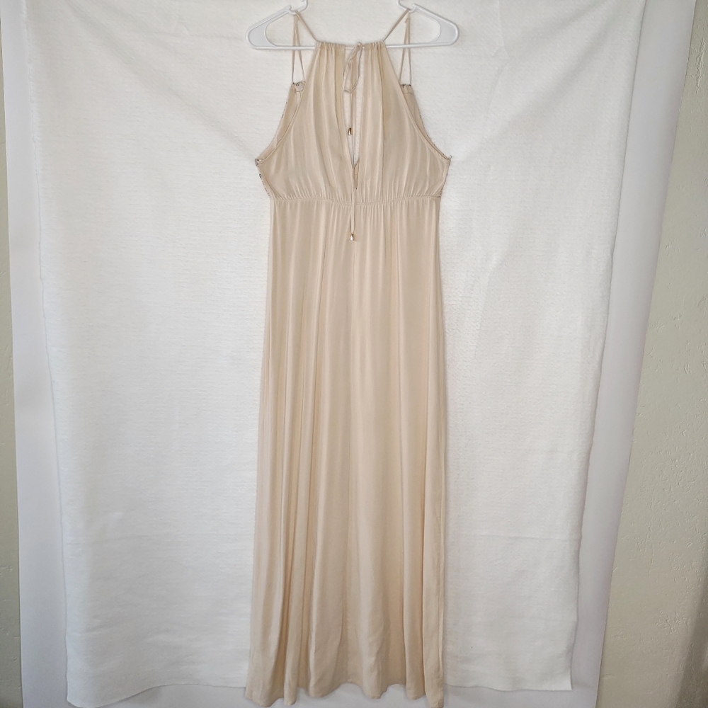 Spirit Hyw Maxi Dress Sz M Beige  Sleeveless Side Slit - Picture 6 of 13